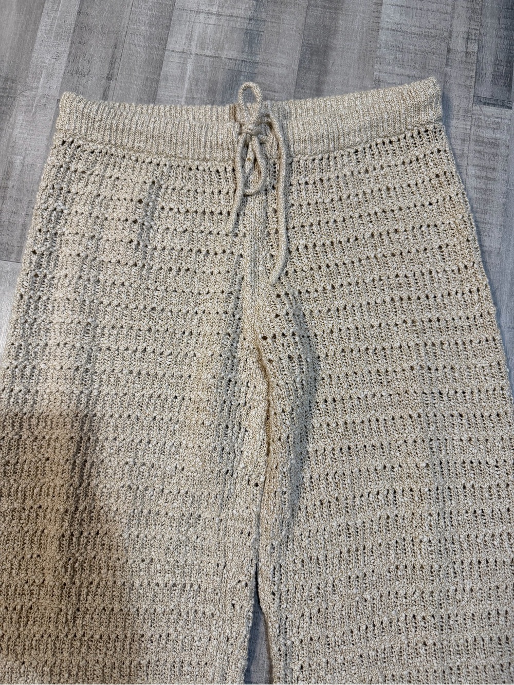 American Eagle Crochet Knit Beach Cover Up Pants Women’s XL Beige Boho Wide Leg